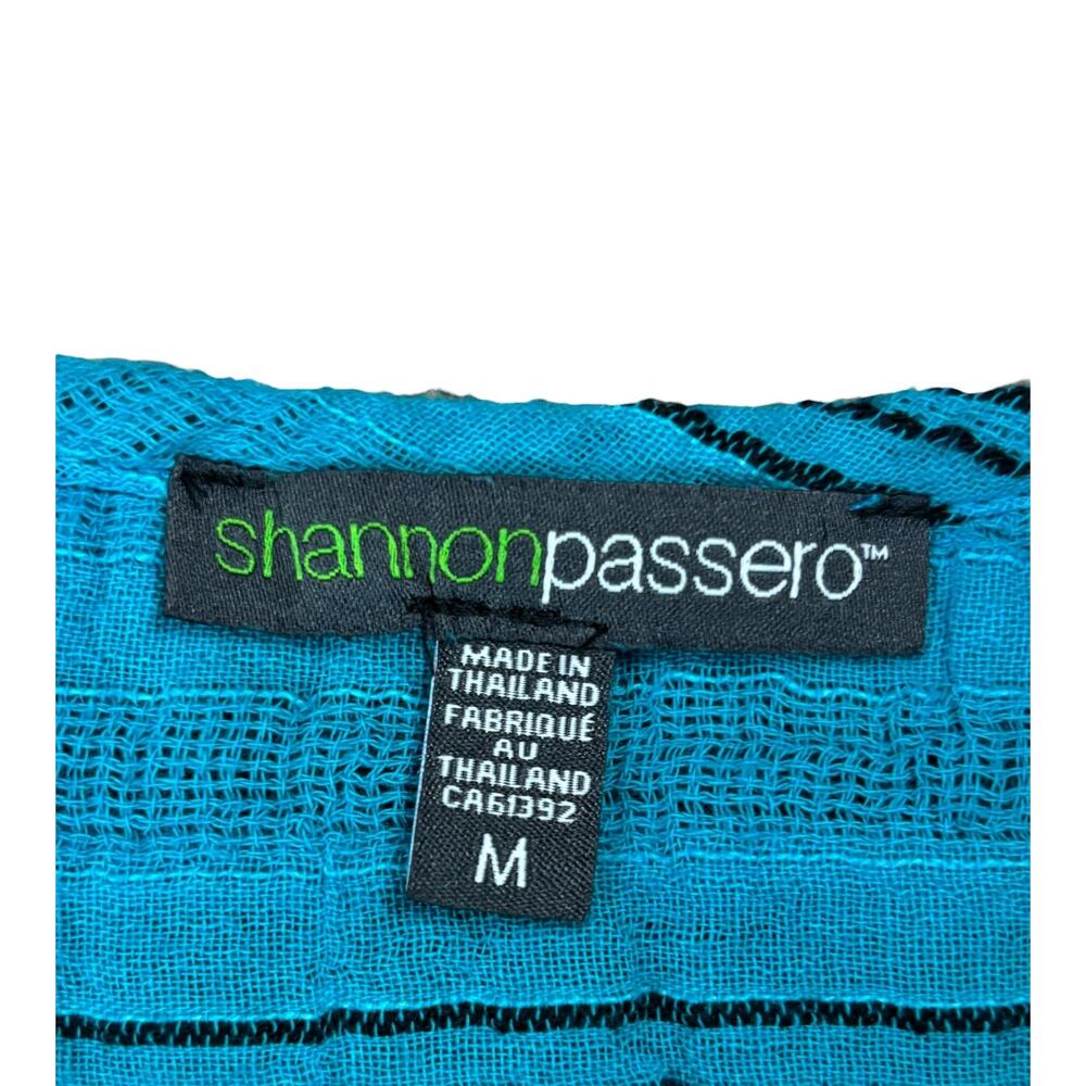 Shannon Pasero Tunic Shift Dress Size Medium Teal Blue Textured Stripe Pockets - Picture 7 of 9